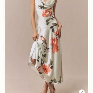 BHLDN Cowl-Neck Open-back Floral Drop-Waist Midi Dress - retail: $298